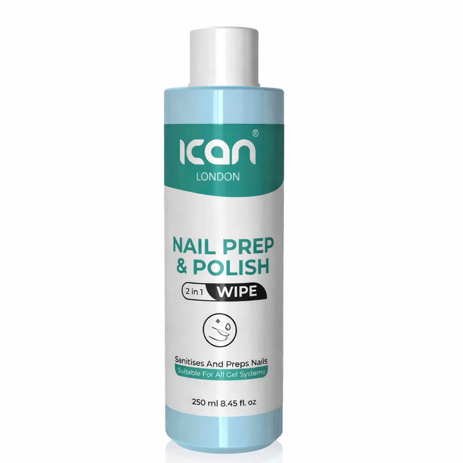 ican Nail Prep & Polish 2 in 1 Wipe Gel Polish Residue Cleaner Multi-Purpose for Sanitiser For Nail Care 250ml