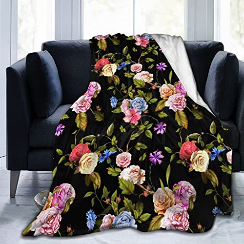 Abucaky Colorful Peony Flowers Print Fleece Throw Blanket Ultra Soft Cozy Decorative Flannel Blanket All Season for Home Couch Bed Chair Travel 50x40in