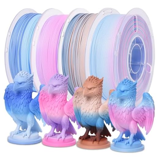 RAMBERY 4KG Matte Rainbow PLA 3D Printer Filament 4 Colors PLA Filament Bundle, 1.75mm 1kg(2.2lb) X 4 Pack, Blue-White/Red/Brown/Red-Purple