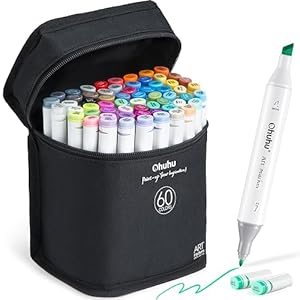 Ohuhu Alcohol Markers – Double Tipped Art Marker Set for Artist Adults’ Coloring Sketching Illustration – 60 Colors – Chisel & Fine Dual Tips – Refillable Ink – Oahu Series of Ohuhu Markers