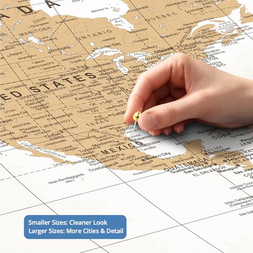 Image of IPIC - Framed Vintage World Map Canvas Wall Art, Personalized Push Pin Travel Map with Name and Message to Track Travels, Oversized Pinnable Wall Decor for Home, Office, Study or RV
