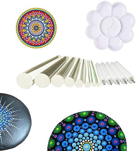 Muhuyi 14 Pieces Mandala Rock Dotting Tools Nail Art Painting Tools Set, Including 8 Sizes Flat Head Acrylic Dotting Rods, 5 Pieces Ball Stylus Dotting Pens, 1 Pieces Paint Tray