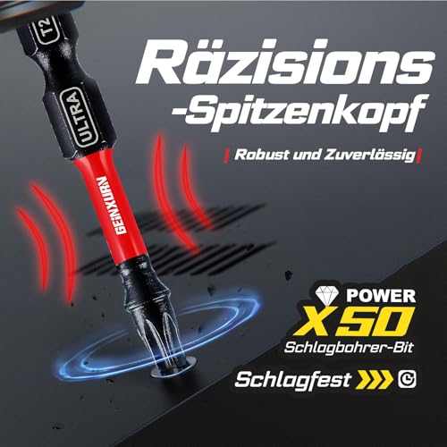 GEINXURN 13tlg. Torx Schrauber Bit Set Schlagfester T7-T40 75mm Länge, 1/4 Zoll Sechskantschaft S2 Legierter Stahl Magnetische Schrauberbitsatz, Farbcodierte Basis