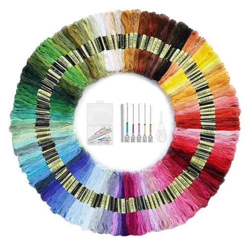 HSUYUN 100 Farben Kreuzstichfäden, Nähen Stopfgarn Wolle, Farbe Stickgarn Baumwolle Geeignet für Stickereien, Nähen von Kleidung, Feiertagsdekorationen und Basteln