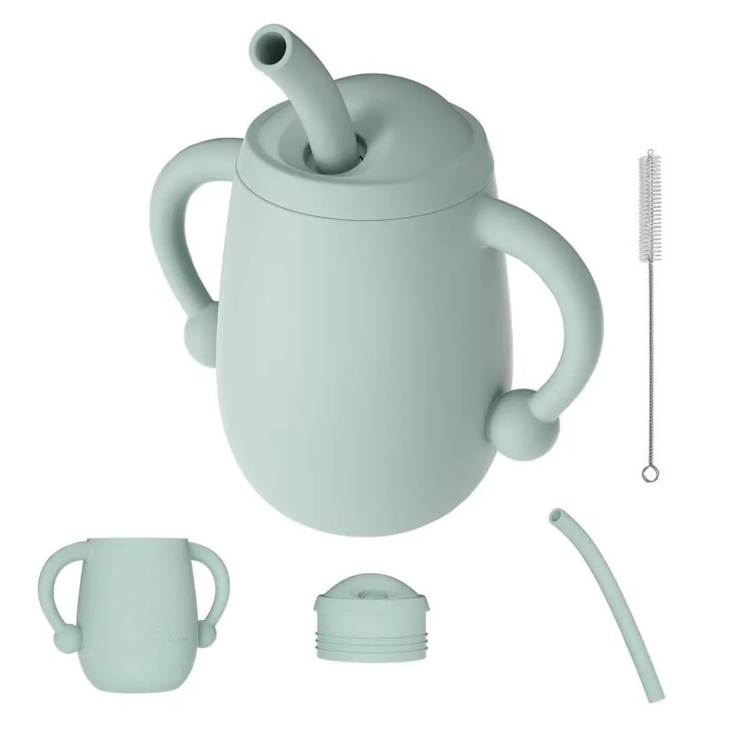 SPY KIDS® Premium Mini Sippy Cup + Straw | BPA-Free Silicone Baby & Toddler Cup | Anti-Spill Soft Straw Cup with Lid & Cleaning Brush | Safe Drinking Cup for Infants & Kids 6M+ | Grass Green-image-21
