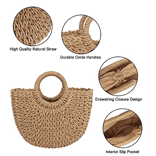 Image of Womens Large Straw Beach Bag Woven Tote Bag Top Handle Handbag Purse for Summer
