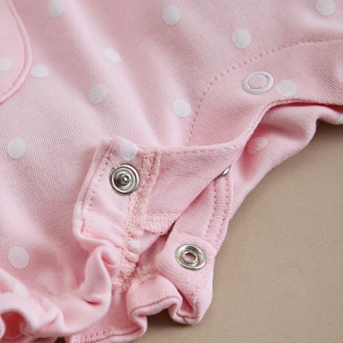 Image of Hopscotch Baby Girls Polka Dot Print Short Sleeves Pink Rompers