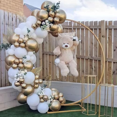Image of White and Gold Balloons, Double Stuffed Beige Balloons White Sand Gold Neutral Balloon, Ivory Cream White Balloon for Boho Birthday Baby Shower Party Wedding Bridal Shower Anniversary Decorations