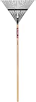 Truper 30480 Heavy Duty Steel Leaf Rake with 24 Flexible Tines, 24-Inch Head, 54-Inch Thick Wood Handle for Lawn Cleanup