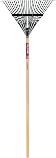 Truper 30480 Heavy Duty Steel Leaf Rake with 24 Flexible Tines, 24-Inch Head, 54-Inch Thick Wood Handle for Lawn Cleanup