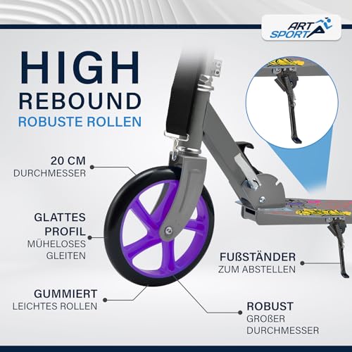 ArtSport Scooter Cityroller Skaterboy Big Wheel 205mm R&auml;der klappbar & h&ouml;henverstellbar - Kinder-Roller ab 3 Jahre - Tretroller bis 100 kg - blau