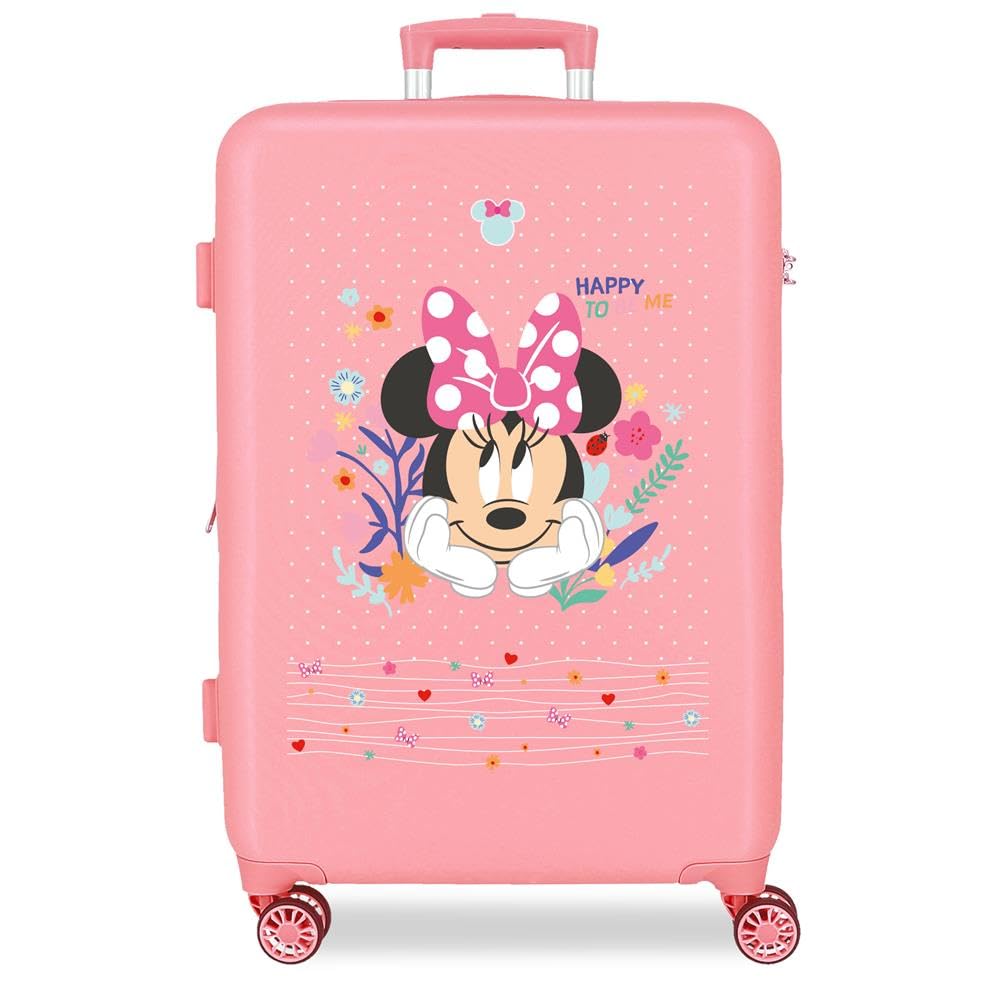 Disney Joumma Minnie Happy to Be Me Pink Medium Suitcase 46x65x23 cm Rigid ABS Side Combination Lock 56L 3.1kg 4 Double Wheels