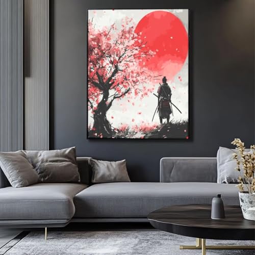 Kit Diamond Painting 5D Samouraï au Coucher de Soleil avec Strass Ronds