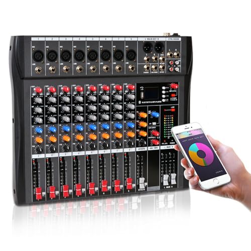 8 Channel Audio Mixer, Professional Audio Mixer Sound Board Console Desk System, Bluetooth Studio Mixer Audio DJ Sound Board Controller with USB, for Professional and Beginners