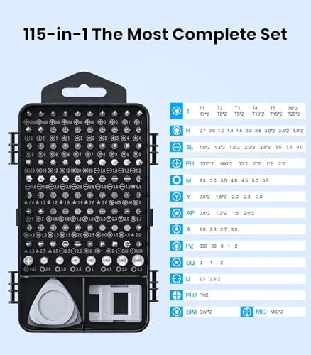 Image of 115-In-1 Precision Screwdriver Set, [Super Durable] Mini Professional Magnetic Repair Tool Kit, Small Screwdriver For Phone, Computer, Watch, Laptop, Eyeglass, Electronic, Black