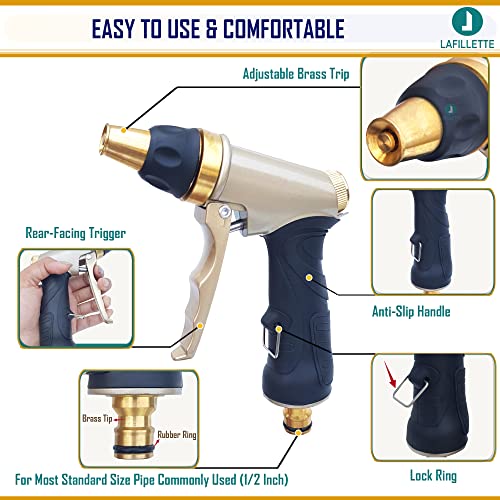 LAFILLETTE Multi Functional Garden Hose Nozzle Sprayer with Full Brass Nozzle Water Spray Nozzle For Lawn, Gardening, Car Washing, Watering Plants(Gold)