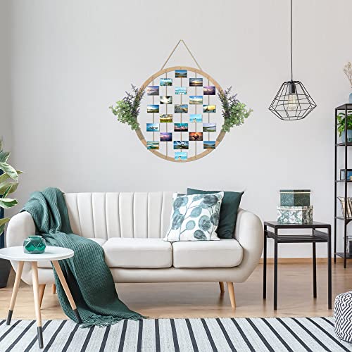 Super Holiday Large Round Wooden Picture Frames, 60Cm/23.62" Eucalyptus And Lavender Hanging Display Board Photo Frames Collage Wall Decor, For Spring Summer Mother's Day Christmas Holiday, Gift. #TOP6