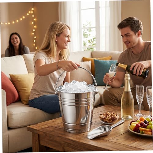 Enfriador de vino de acero inoxidable plateado con asas y base reforzada, pack de 2 de 3000 ml 6