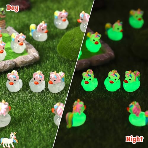 Image of 50 Pcs Unicorn Ducks Toy Figures, Mini Resin Ducks Bulk, Tiny Duck Figurine Dress up Game Toy for Party Favors (Glowing Unicorn)