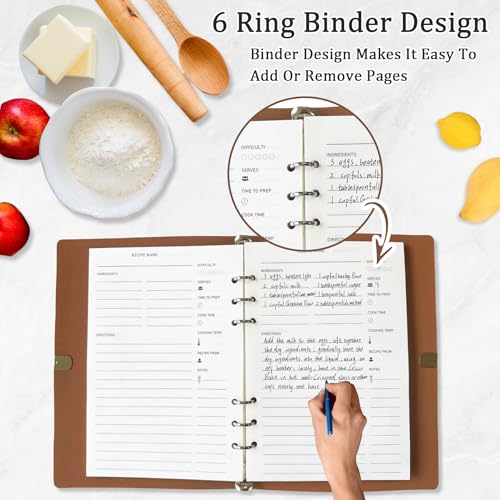 Image of leeveel Blank Recipe Book to Write in Your Own Recipes, 5.6 X 8.2 Recipe Ring Binder with PU Leather Cover, Recipe Journal with 160 Recipes (black)