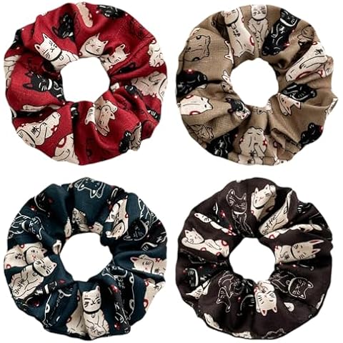 DINPREY Cat Scrunchies Hair Ties Cover
