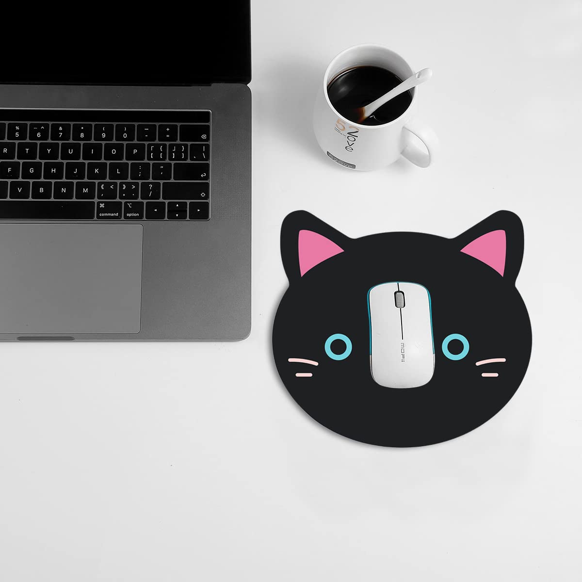 Tappetino per mouse Kawaii con gatto nero, accessori per mouse wireless da scrivania, 25,4 x 20,3 cm, tappetino per mouse da viaggio con base in gomma antiscivolo, bordo cucito, per scrivania