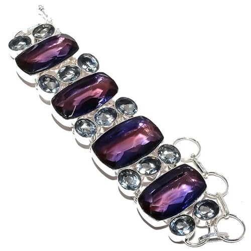 Bicolor Turmalina Topacio Cuarzo Multipiedra Pulsera hecha a mano 7-9 "Gemas para niñas Joyería chapada en plata esterlina 925 de mujer de DhruvGems