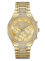 GUESS Women's Gold-Tone Stainless Steel Crystal Embellished Bracelet Watch with Day, Date + 24 Hour Military/Int'l Time. Color: Gold-Tone (Model: U0628L2), Gold Tone, NS, Modern-Classic