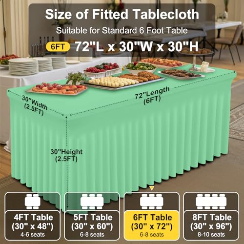 Image of Smiry Spandex Elastic Fitted Table Cloth Skirt for 6FT Rectangle Table | Stretch Washable Table Cloth, Banquet Table Cover for Wedding, Party, Indoor & Trade Shows, (Bright Green, 72Lx30Wx30H)