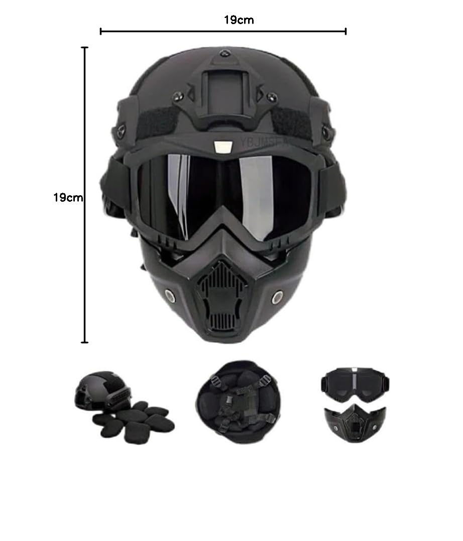 Tactical Airsoft Fast Helm, Mit Seitenschiene und NVG Halterung, Full-Face Airsoft Maske, Abnehmbare Anti-Nebel Schutzbrille, Halloween CS Spiel Rollenspiel Taktische Schutzausrüstung