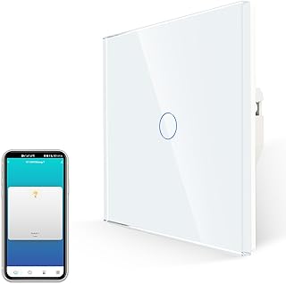 JIMEIDA Smart Touch Light Switch, No Neutral Required, Alexa Switch Work with Google Home, Timer, Multi-Way Control by Smart Life APP, White Screwless Glass Plate and LED Backlight, 1 Gang