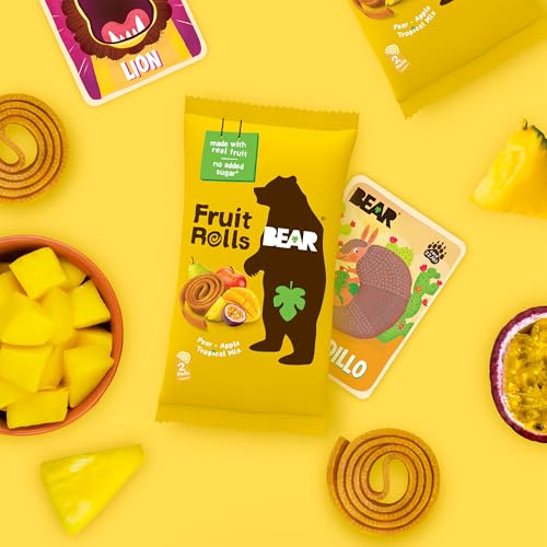 Image of BEAR Real Fruit Snack Rolls - Gluten Free, Vegan, and Non-GMO - Tropical - 36 Rolls, Healthy School And Lunch Snacks For Kids And Adults, 0.7 Ounce (Pack of 18)