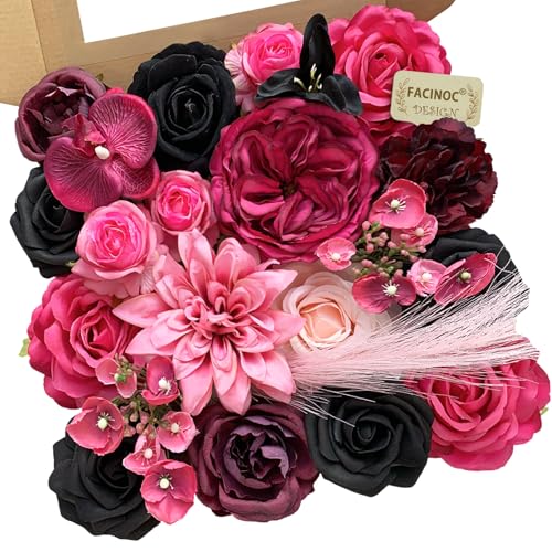 FACINOC Roses Artificial Flowers Pink Fake Flower Bouquet for DIY