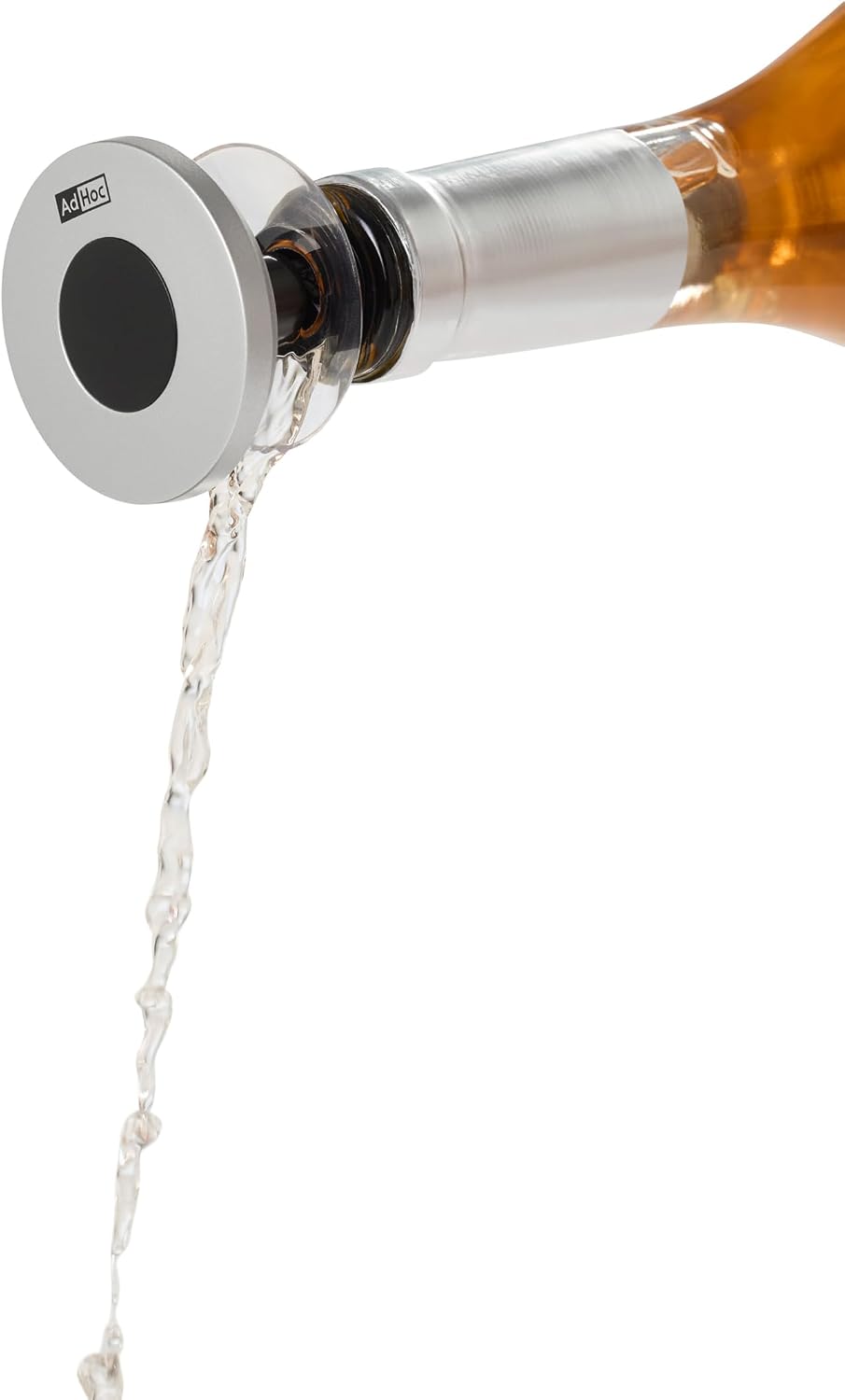 AdHoc Gusto Tight Bottle Pourer, Silver, Stainless Steel/Silicone, Extremely Flat Leak-Proof Bottle Cap and Pourer for Spirits, Oil, Schnapps and Wine, Dispenser for Bottles, Gift Box