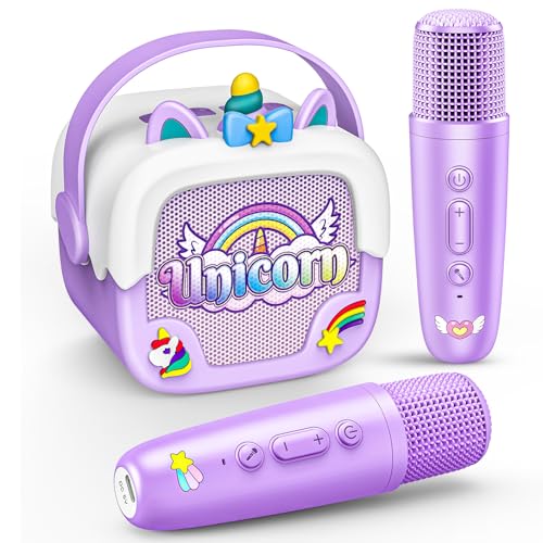 Mini Karaoke Machine for Kids Girls: Unicorn Portable Bluetooth Speakers with 2 Wireless Mic Toys for Girls Age 4-6 7 8 9 Years Old Girl Gifts Birthday Gifts for 5 6 7 8 9 10 11 Years Teens Purple