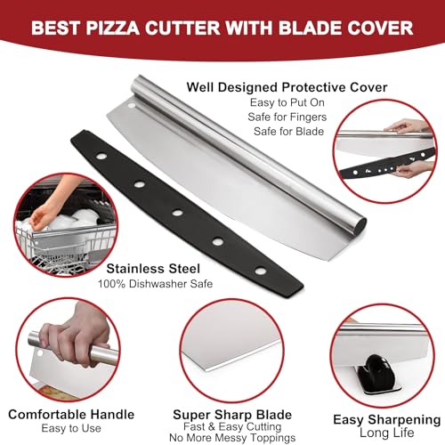 4 PCS Large Pizza Stone Set - Rectangle Pizza Stone For Oven And Grill, Wood Pizza Peel(OAK), Pizza Steel Cutter & 20pcs Cooking Paper, 15\" Baking Stone for Pizza, Bread and BBQ - Thumbnail 4