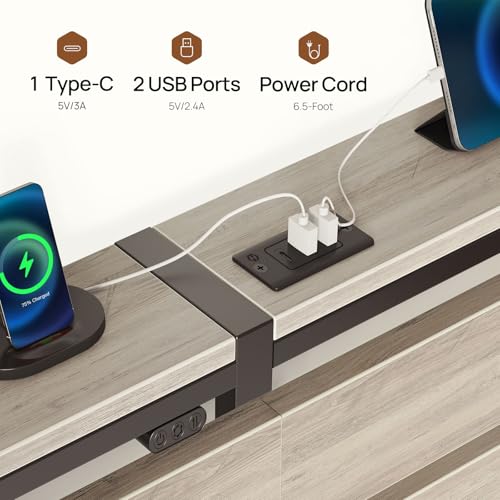 Image of Rolanstar Bed Frame Full Size with USB Charging Station, LED Bed Frame with Wood Storage Headboard, Light Grey Metal Platform Bed with Under Bed Storage, No Box Spring Needed, Noise Free