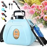 2 Gallon Battery Powered Sprayer, Rechargeable Electric Sprayer with 2 Speeds, 4 Nozzles, Battery Indicator, Retractable Wand, Adjustable Padded Shoulder Straps and Storage Bag for Lawn and Garden