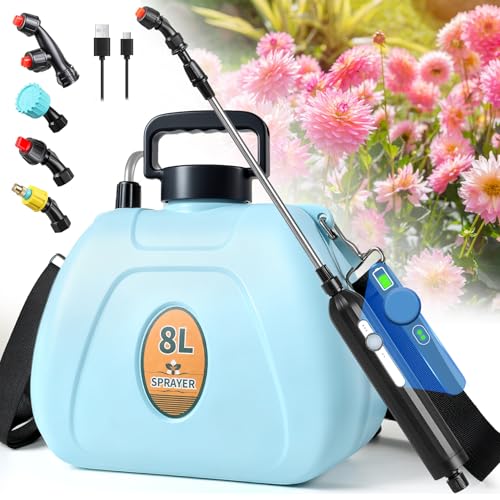 PASAMIC 2 Gallon Battery Powered Sprayer, Rechargeable Electric Sprayer with 2 Speeds & 4 Nozzles,...