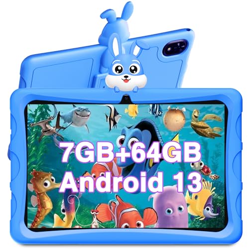 DOOGEE Tablet Bambini, U9 KID Tablet per Bambini 10 Pollici, 7GB RAM 64GB ROM(1TB/TF), Android 13/WiFi 6/BT5.0/TÜV SÜD Rheinland/Widevine L1/5MP, Custodia Protettiva in Silicone - Blu
