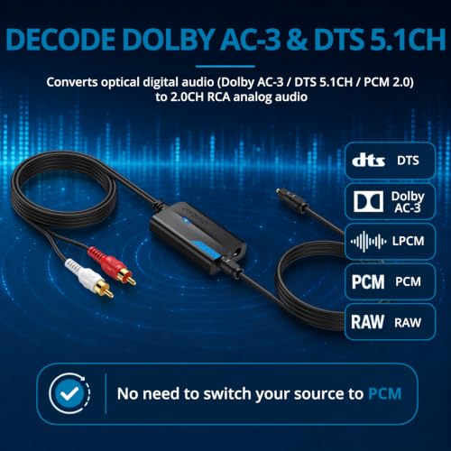 Image of AUTOUTLET 192kHz SPDIF to RCA Converter with Dolby AC-3 DTS 5.1ch
