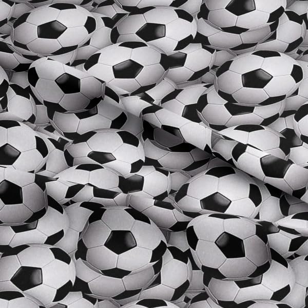 Pelotas de fútbol de 1/2 metros, 100% algodón, tela impresa digitalmente, balones de fútbol, jugadores de juego, color blanco y negro, material de 140 cm de ancho