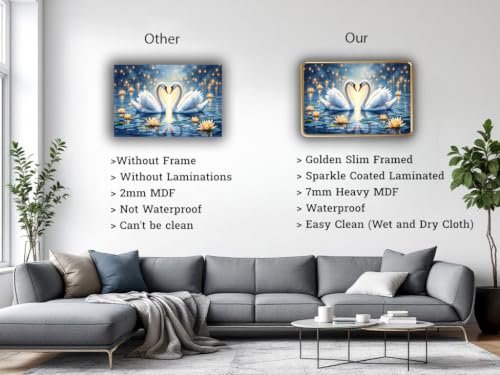 Image of Vastu Swan Pair Photo Frame, Gold, Slim, Sparkle Coated Lamination, for Living Room and Office, 18x24 Inch 53011