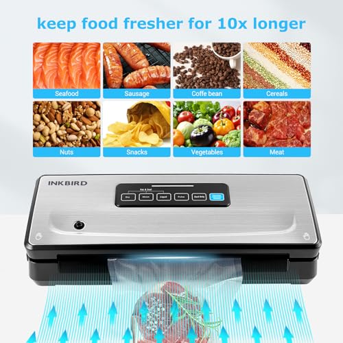 Image of Vacuum Sealer Machine with 55 Count 8''*12'' Food Sealer Bags and 11''*118'' Vacuum Roll, INKBIRD Vacuum Sealing Machine with Dry|Moist|Liquid|Pulse Sealing Modes for Food Preservation
