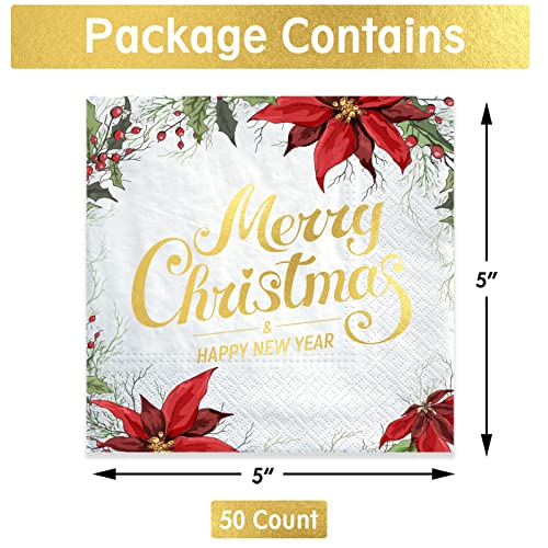 Christmas Napkins, 50 Count Gold Foil Napkins Paper, Artstyle Decorations for Xmas Party Supplies Wedding Table Disposable Centerpiece Decor – Image 2