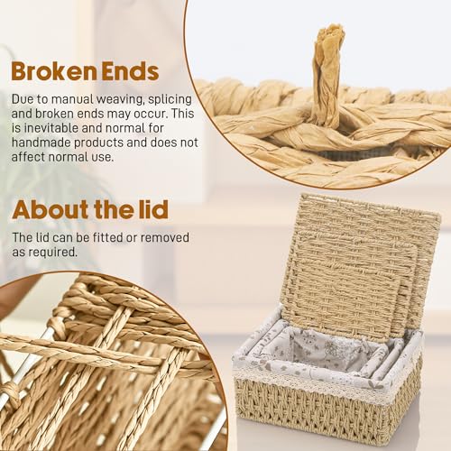 3pcs Woven Storage Baskets with Lids, Decorative Storage Boxes, Space-Saving Wicker Basket for Shelves, Paper Rope Basket Bedroom Storage Solutions, Reusable Hamper Baskets with Removable Lining - Cosy Home Interiors 3pcs Woven Storage Baskets with Lids, Decorative Storage Boxes, Space-Saving Wicker Basket for Shelves, Paper Rope Basket Bedroom Storage Solutions, Reusable Hamper Baskets with Removable Lining - Image 7