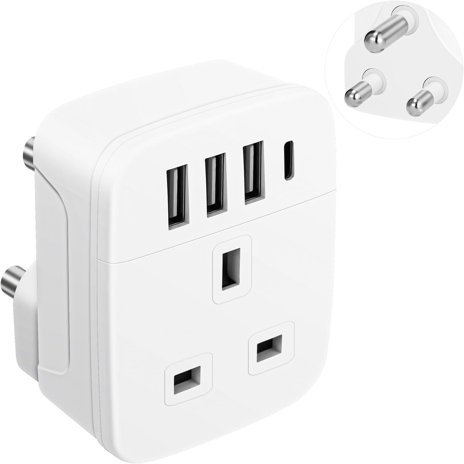UK to South Africa Plug Adapter,Ground UK to South African Travel Adaptor with 4 USB(1 USB C 17W Charger),Power Adapter for SA,Namibia,Swaziland,Lesotho,Bhutan,Botswana(Type M)