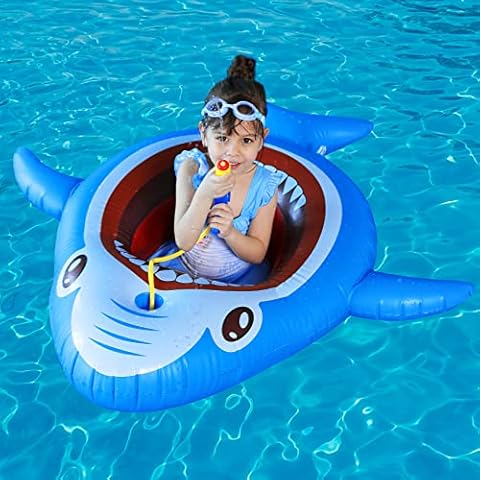 HYRIXDIRECT Inflatable Floating Pool Toys for Kids Pool Float Swimming Ring Beach Water Floats Shark Boat with Water Gun Inflated Ride on Float Summer Water Games Toy for Boys Girls Cover
