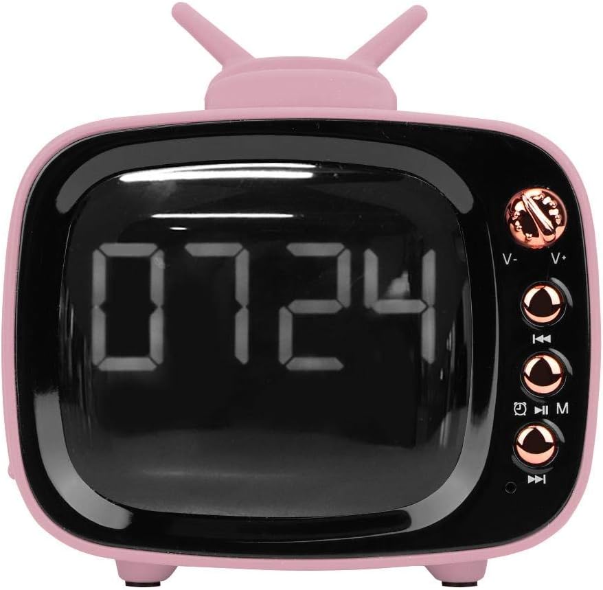 Kafuty Home Radio TV Shape Clock Bluetooth Audio Double Alarm Clock Wireless Speaker Portable Retro Bluetooth Radio Speaker(pink)