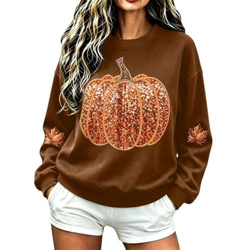 Pumpkin Sweatshirt Women Sequin Oversized Crewneck Halloween Sweatshirts - image 1
